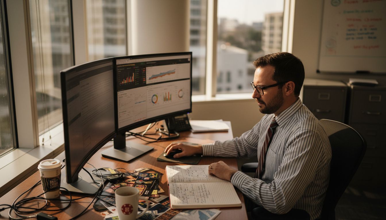 O Papel das Redes de Afiliados em Cassinos: Impacto na Receita Casino affiliate manager at cluttered office desk